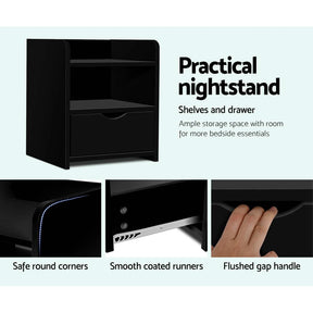 Artiss Bedside Table 1 Drawer with Shelf - FARA Black - SportZone.co.nz