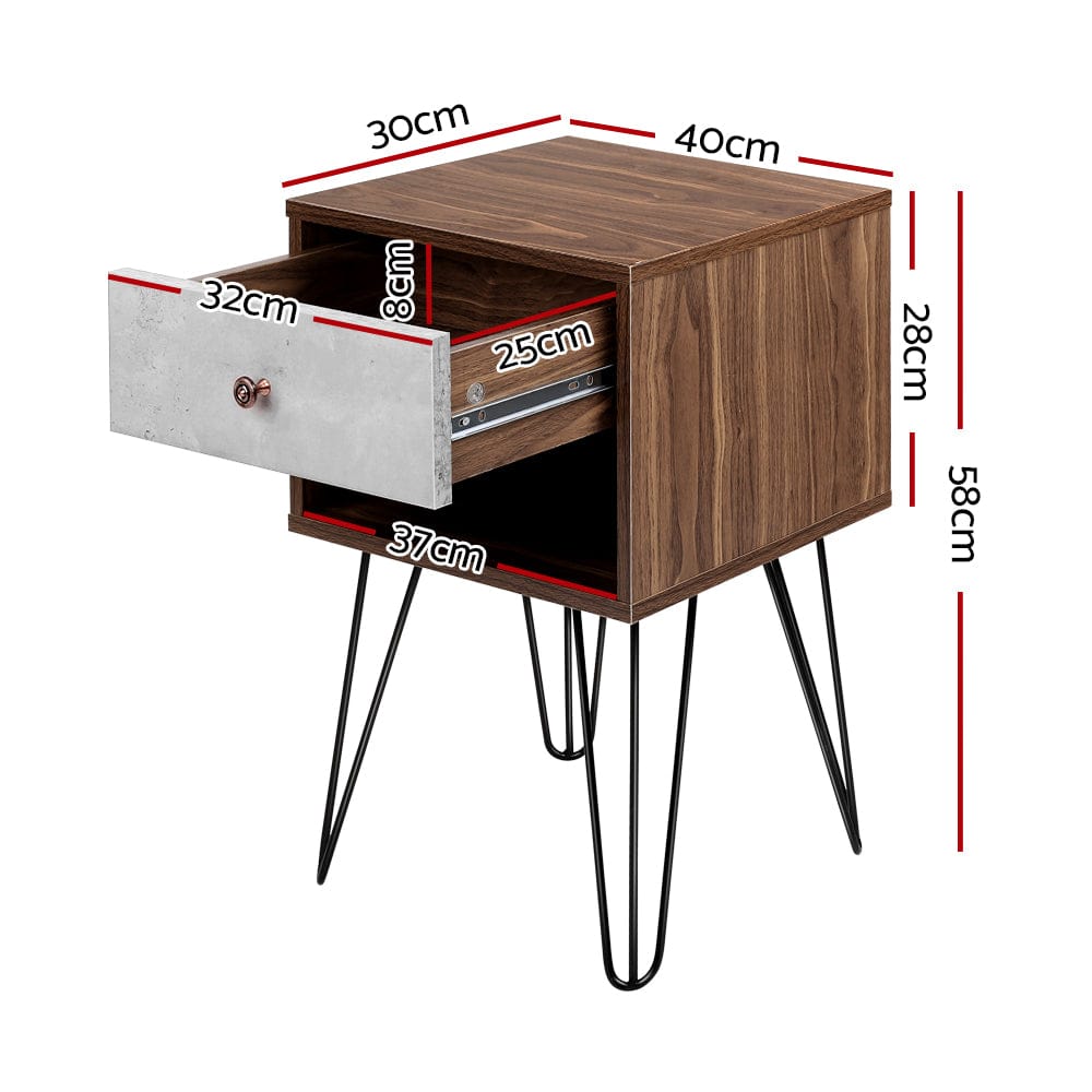 Artiss Bedside Table 1 Drawers with Shelf - LARS - SportZone.co.nz
