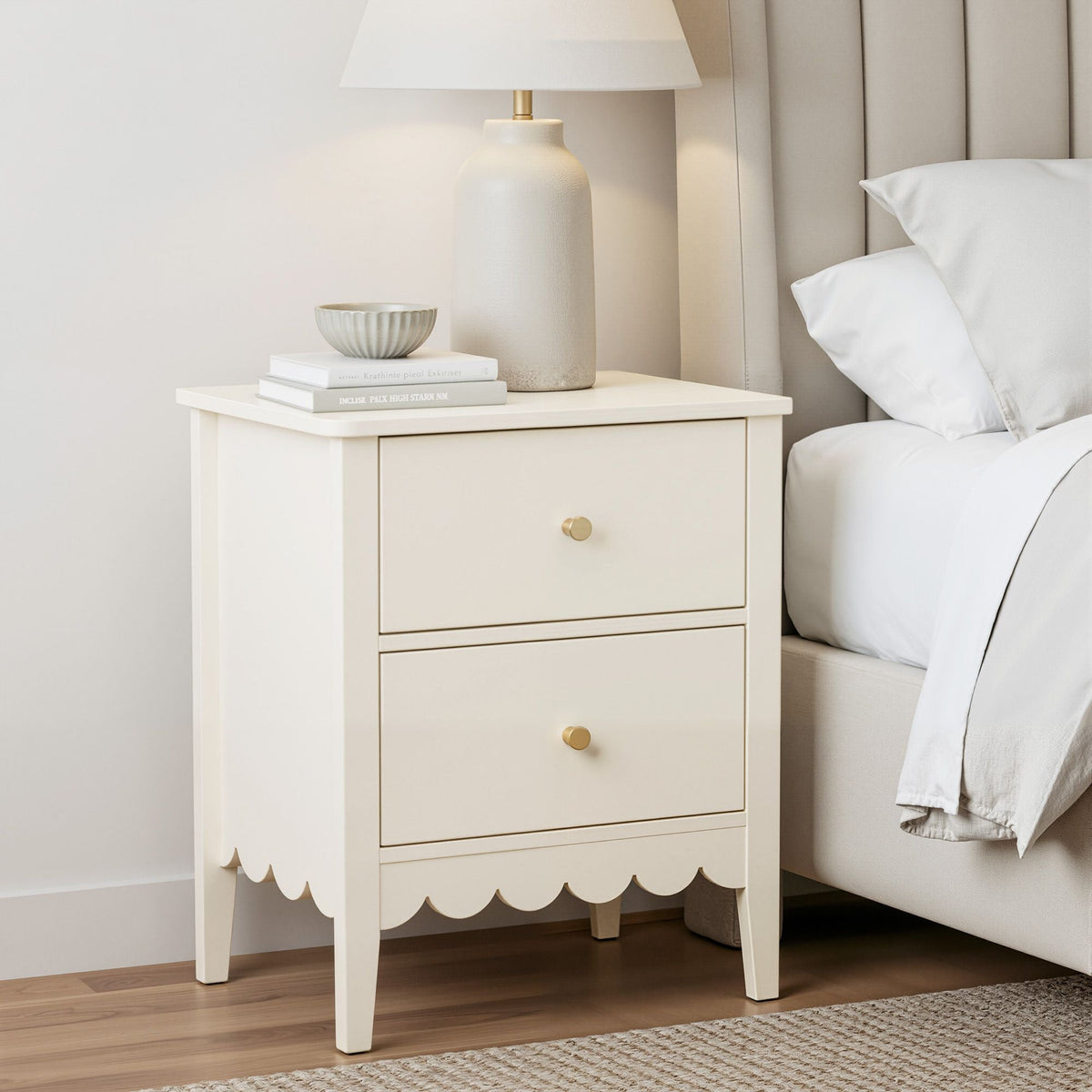 Artiss Bedside Table 2 Drawers Bedroom Storage Nightstand Beige - SportZone.co.nz