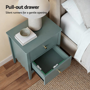 Artiss Bedside Table 2 Drawers Bedroom Storage Nightstand Green - SportZone.co.nz