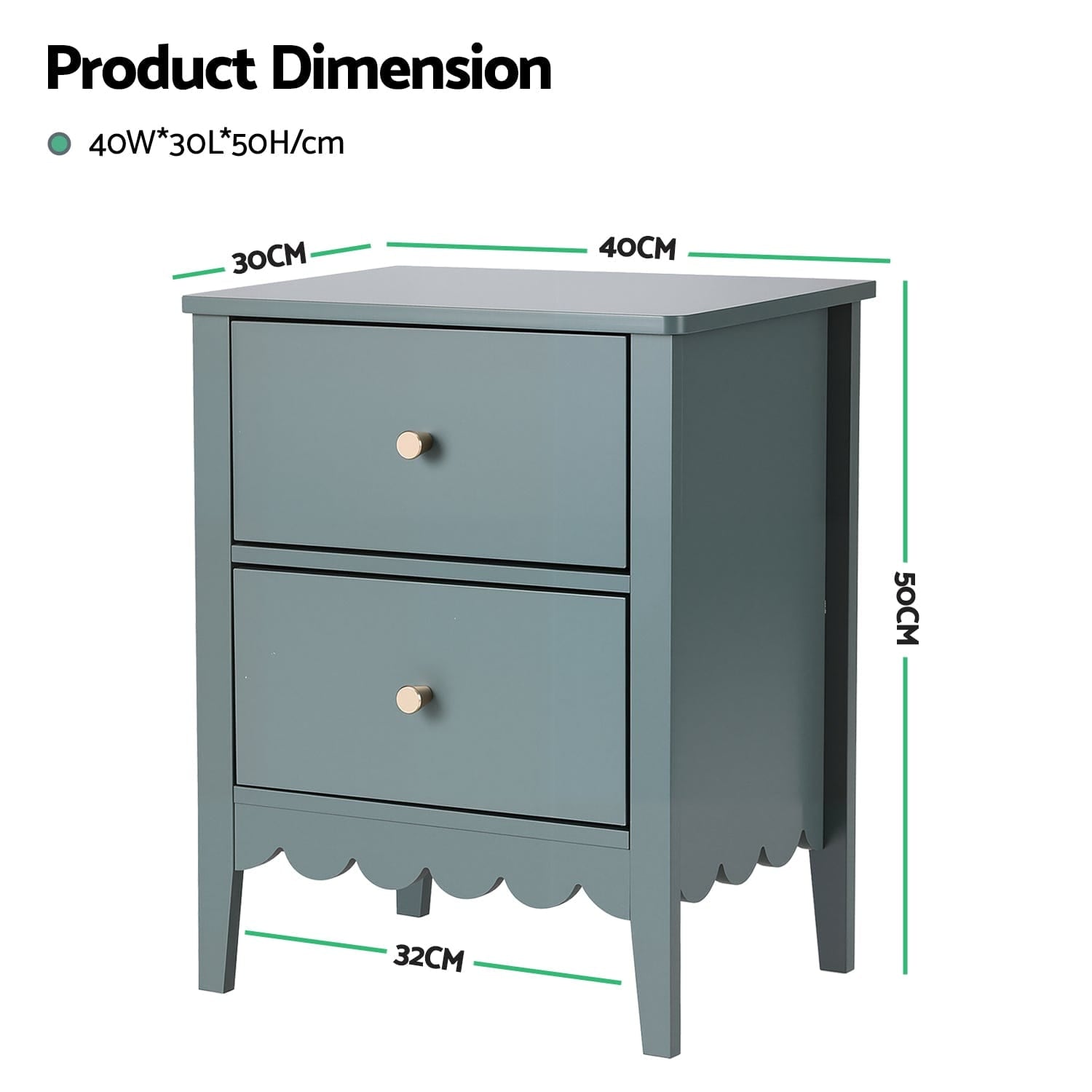 Artiss Bedside Table 2 Drawers Bedroom Storage Nightstand Green - SportZone.co.nz