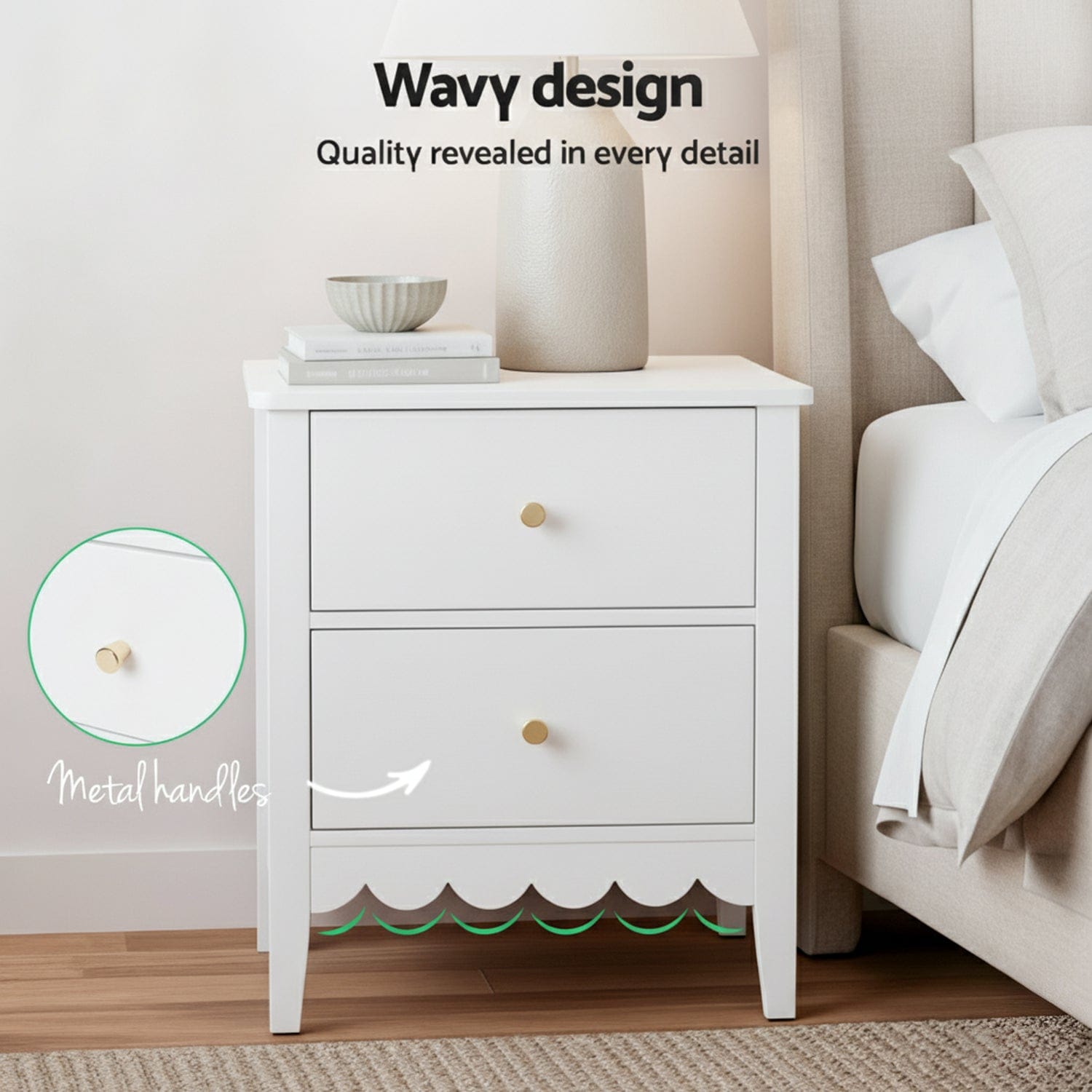 Artiss Bedside Table 2 Drawers Bedroom Storage Nightstand White - SportZone.co.nz