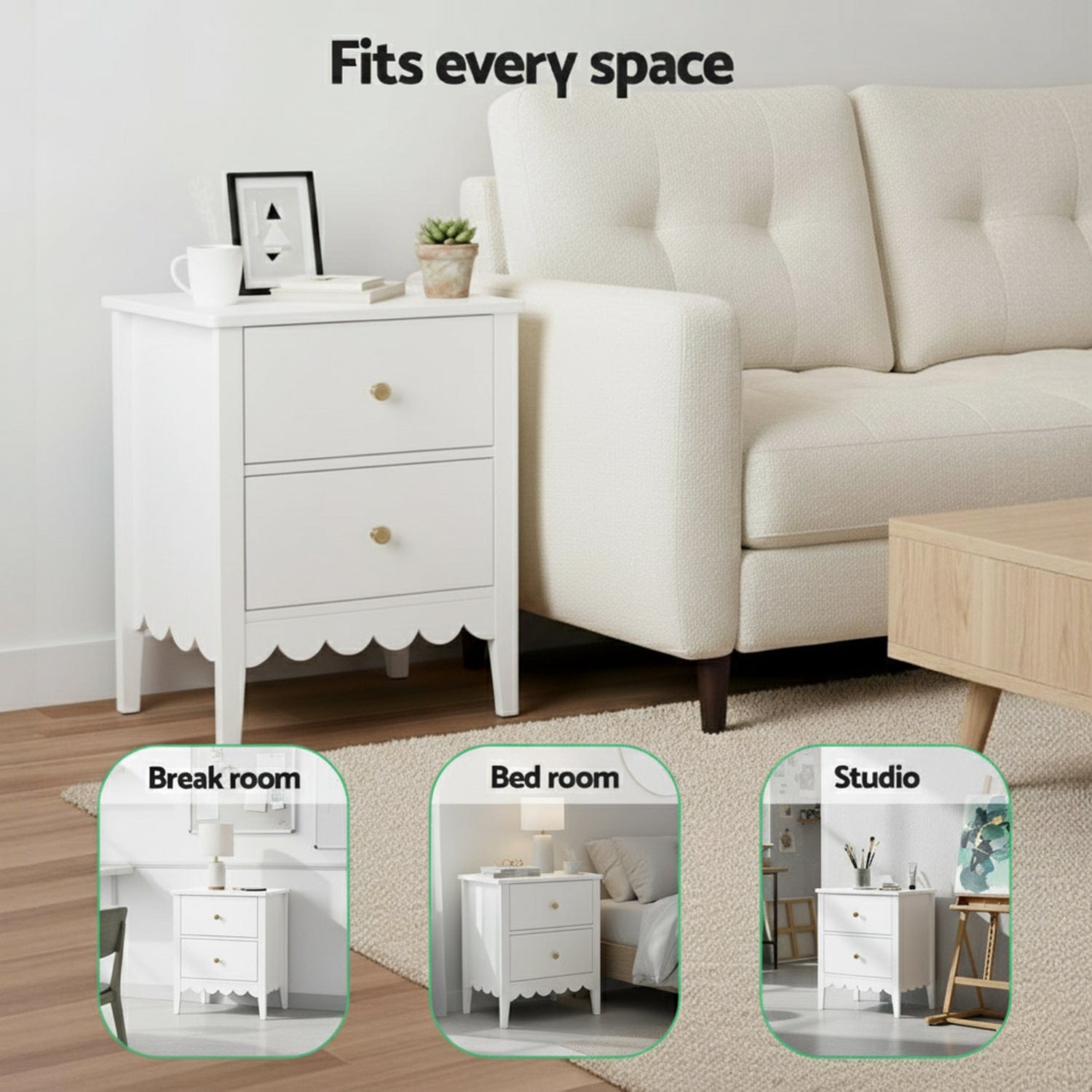 Artiss Bedside Table 2 Drawers Bedroom Storage Nightstand White - SportZone.co.nz