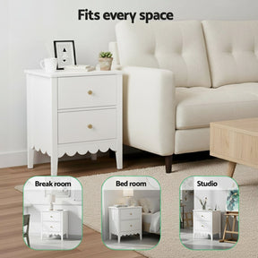 Artiss Bedside Table 2 Drawers Bedroom Storage Nightstand White - SportZone.co.nz