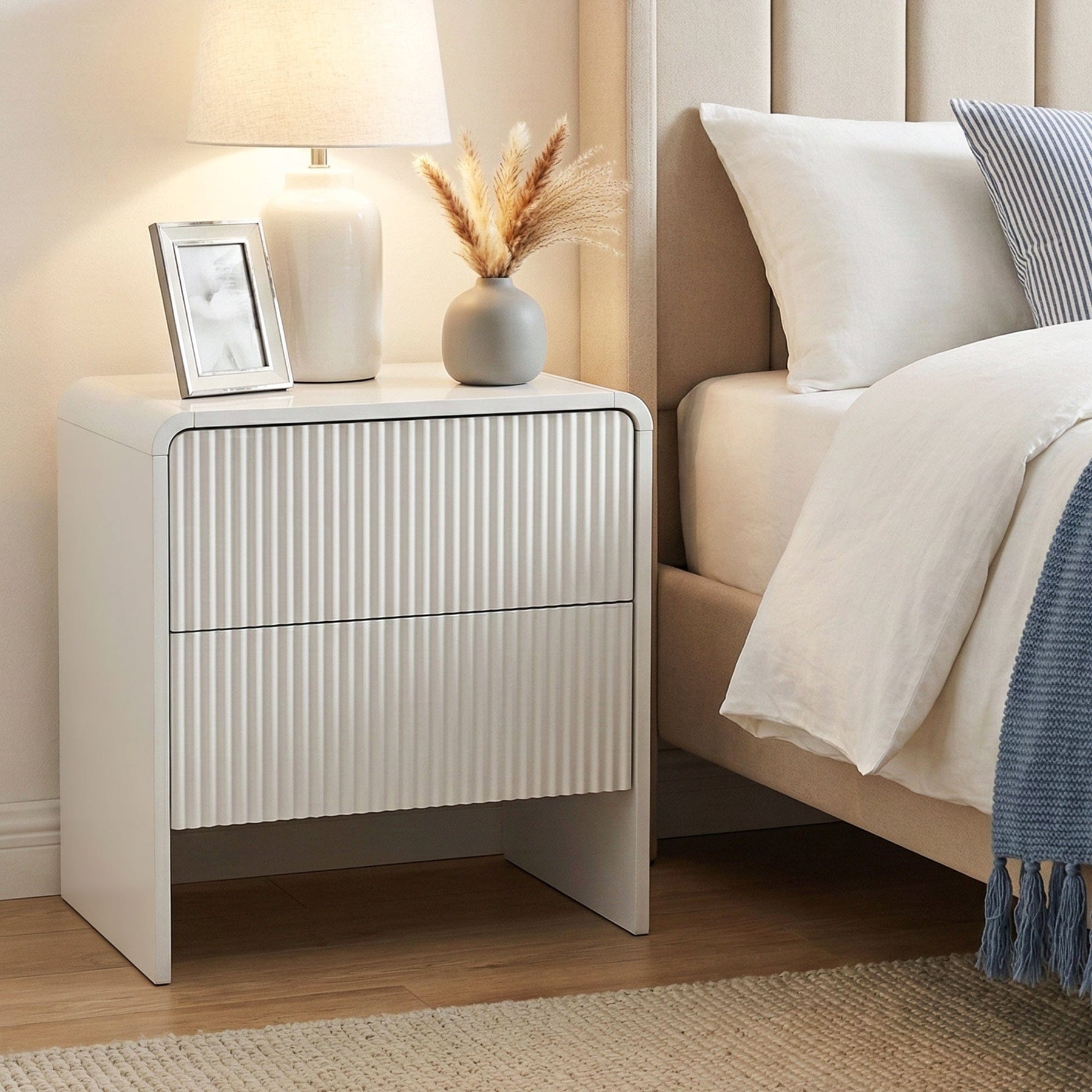 Artiss Bedside Table 2 Drawers - Beige - SportZone.co.nz