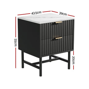 Artiss Bedside Table 2 Drawers - Black - SportZone.co.nz