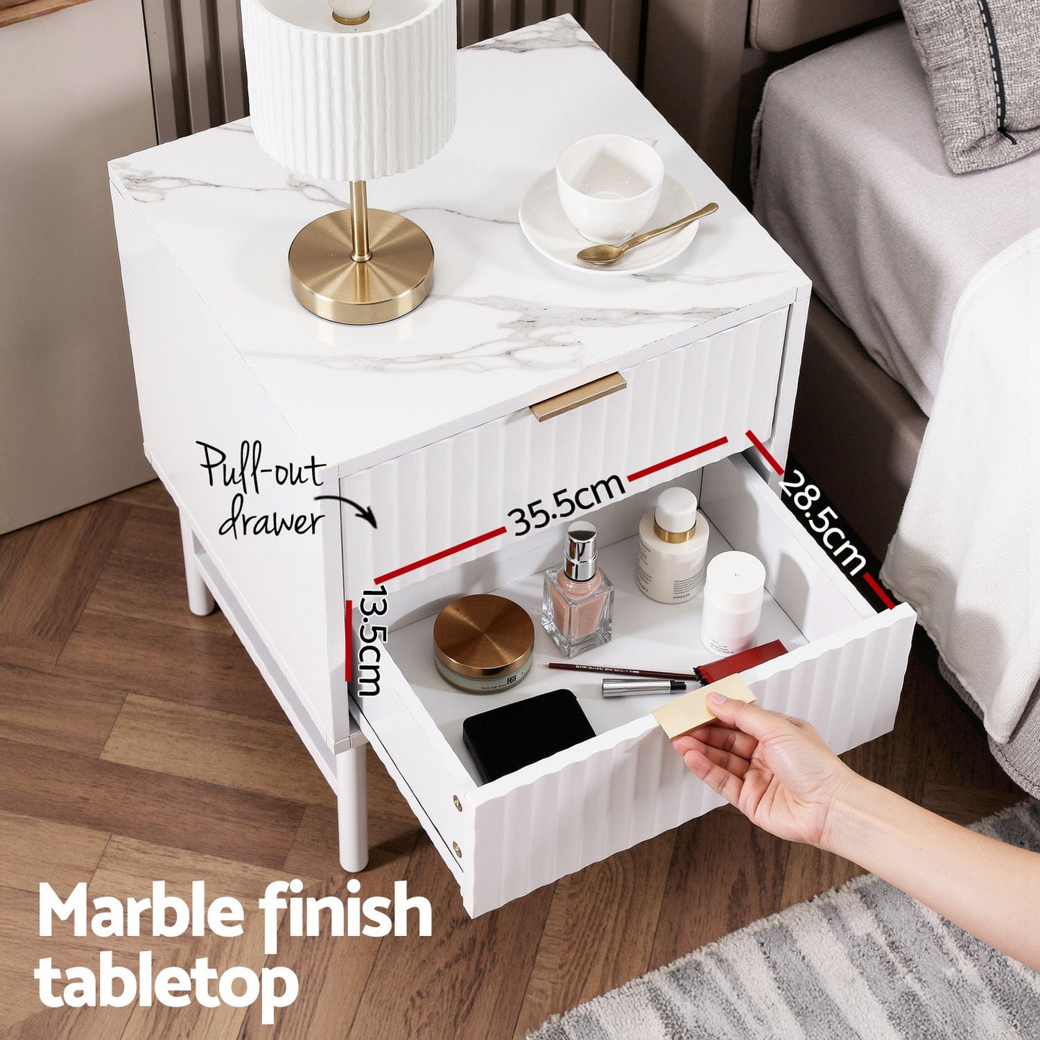 Artiss Bedside Table 2 Drawers - White - SportZone.co.nz