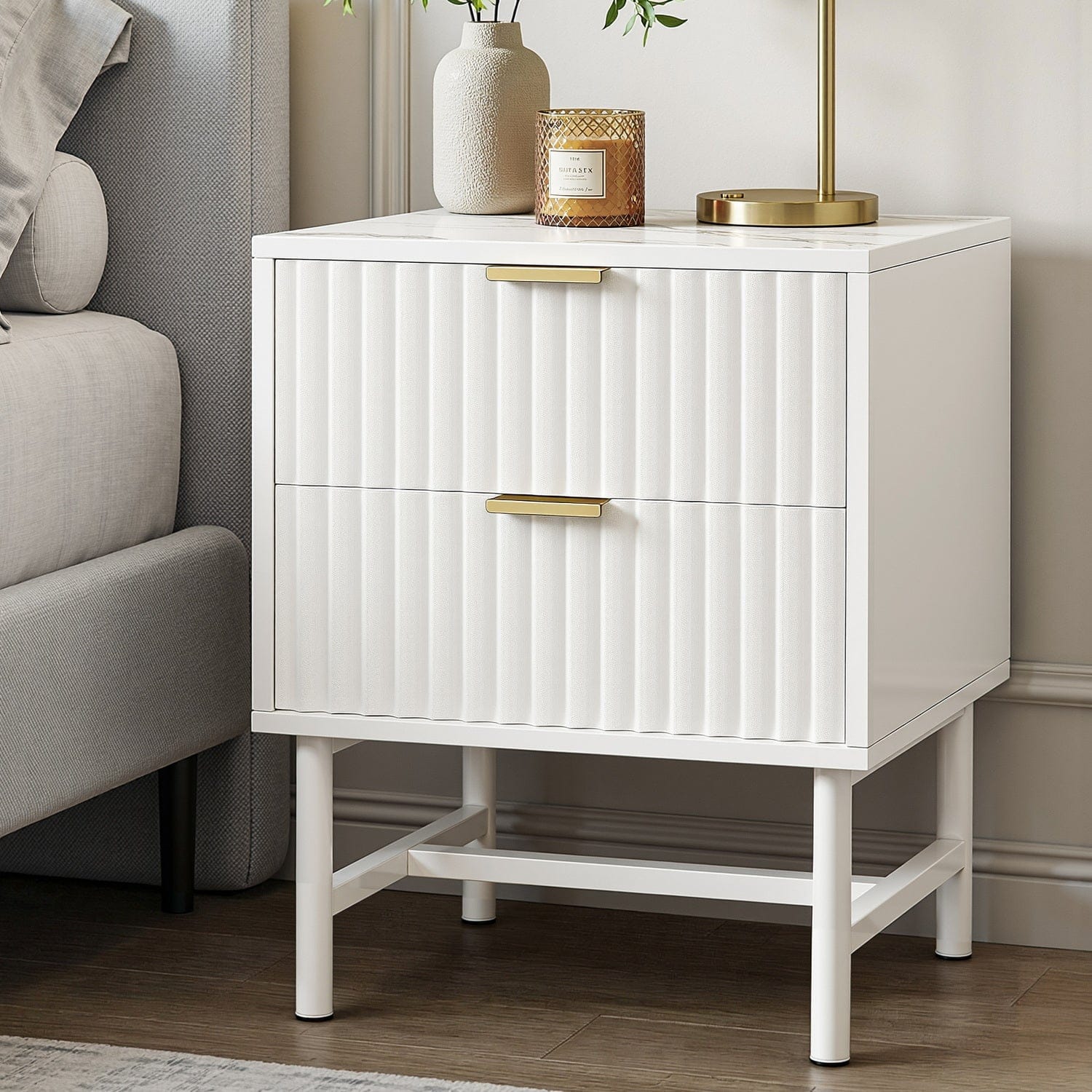 Artiss Bedside Table 2 Drawers - White - SportZone.co.nz