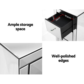 Artiss Bedside Table 3 Drawers Mirrored - QUENN Silver - SportZone.co.nz