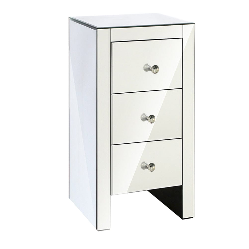 Artiss Bedside Table 3 Drawers Mirrored - QUENN Silver - SportZone.co.nz