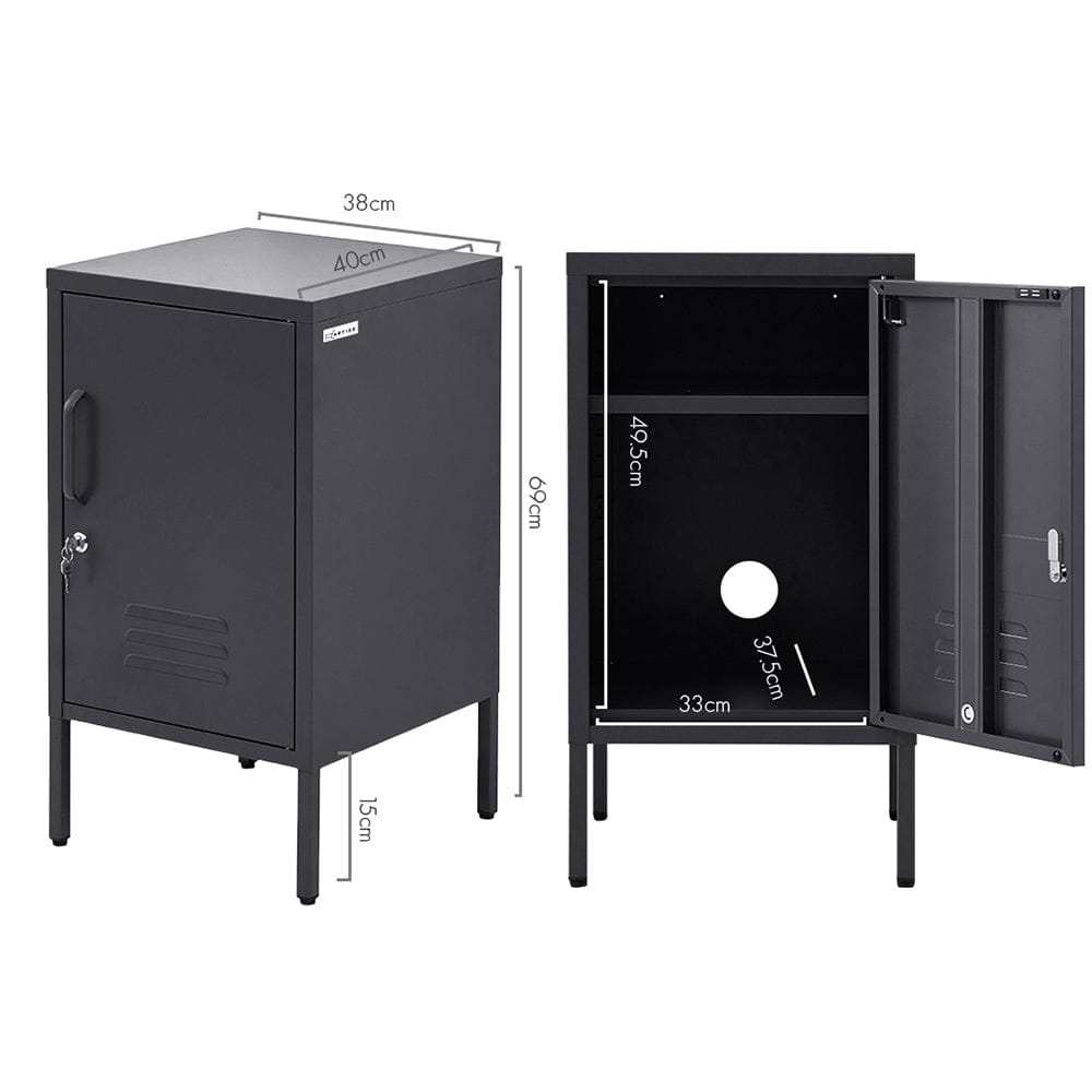 Artiss Bedside Table Metal Cabinet - Black - SportZone.co.nz