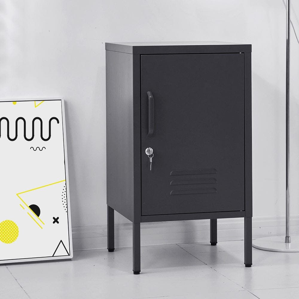 Artiss Bedside Table Metal Cabinet - Black - SportZone.co.nz