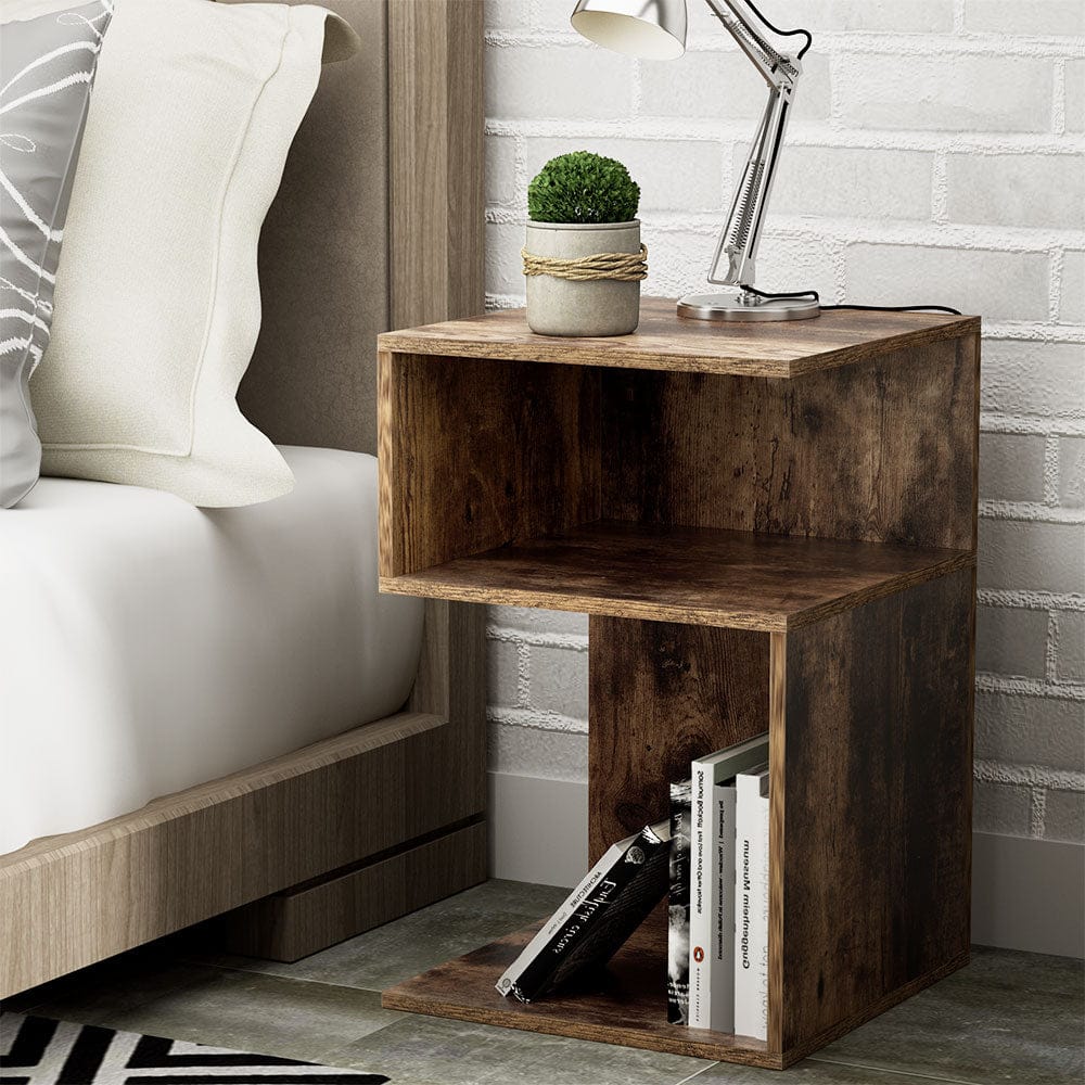 Artiss Bedside Table Shelves Side End Table Storage Nightstand Rust Oak UMENI - SportZone.co.nz