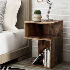 Artiss Bedside Table Shelves Side End Table Storage Nightstand Rust Oak UMENI - SportZone.co.nz