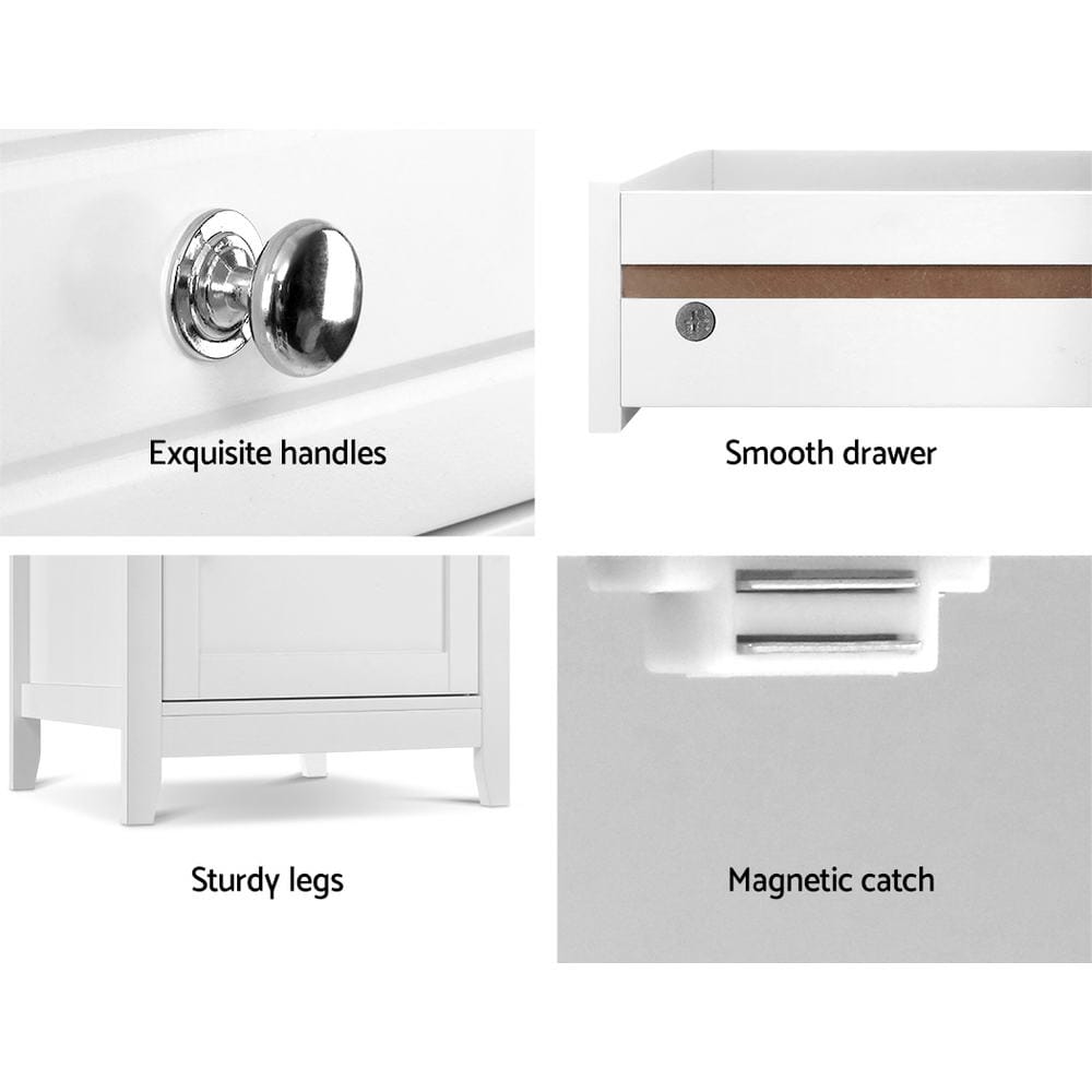 Artiss Bedside Tables Side Table Drawers Nightstand White - SportZone.co.nz