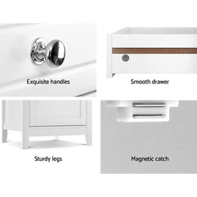 Artiss Bedside Tables Side Table Drawers Nightstand White - SportZone.co.nz