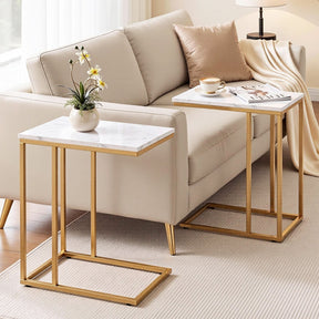 Artiss C Shaped End Table Set of 2 Coffee Table Side Table White & Gold - SportZone.co.nz