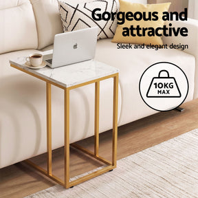Artiss C Shaped End Table Set of 2 Coffee Table Side Table White & Gold - SportZone.co.nz