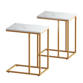 Artiss C Shaped End Table Set of 2 Coffee Table Side Table White & Gold - SportZone.co.nz