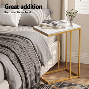 Artiss C Shaped End Table Set of 2 Coffee Table Side Table White & Gold - SportZone.co.nz