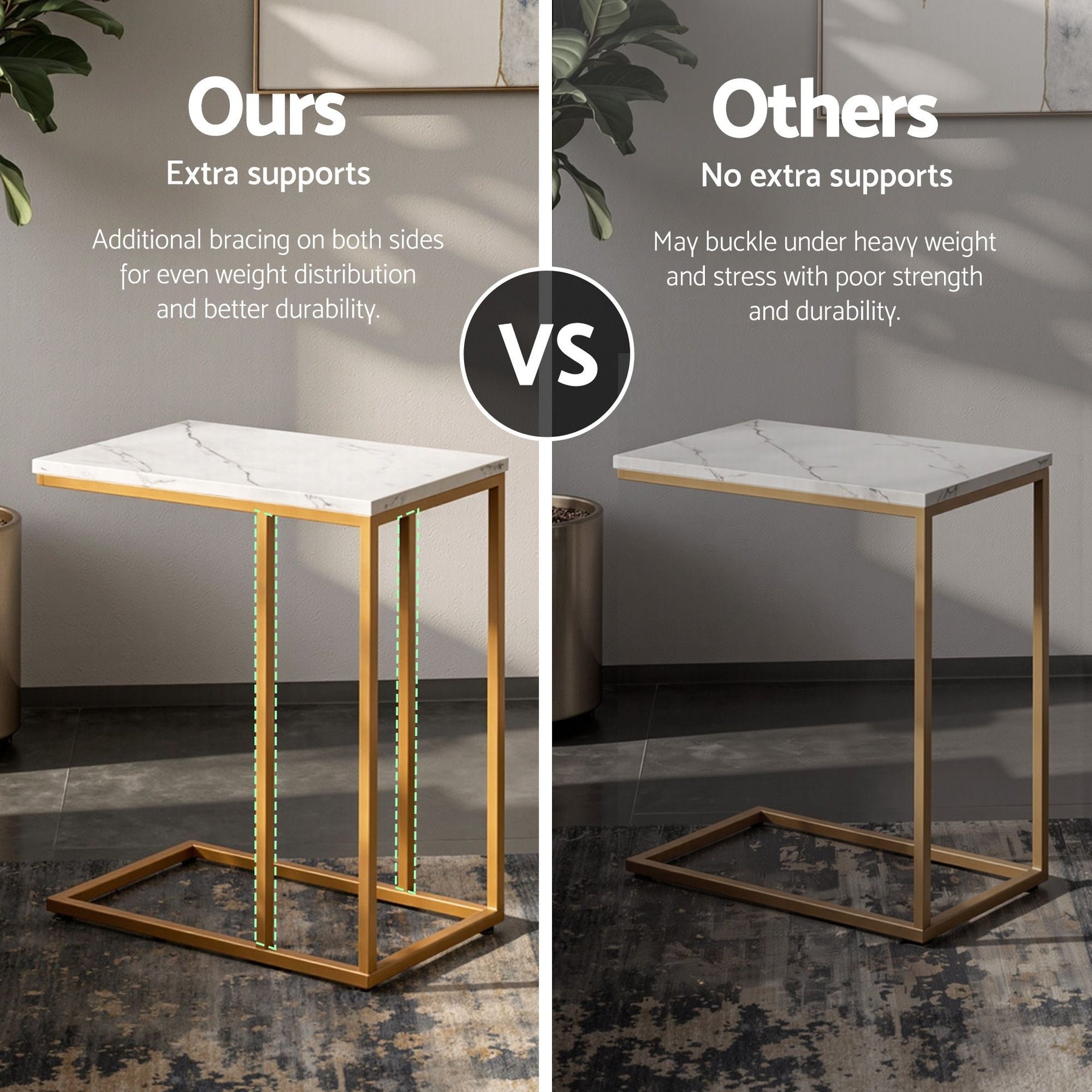 Artiss C Shaped End Table Set of 2 Coffee Table Side Table White & Gold - SportZone.co.nz