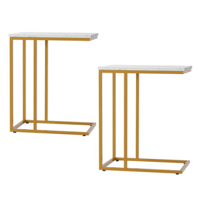 Artiss C Shaped End Table Set of 2 Coffee Table Side Table White & Gold - SportZone.co.nz