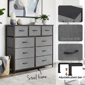 Artiss Chest of 9 Drawers Storage Dresser Tallboy Dark Grey - SportZone.co.nz