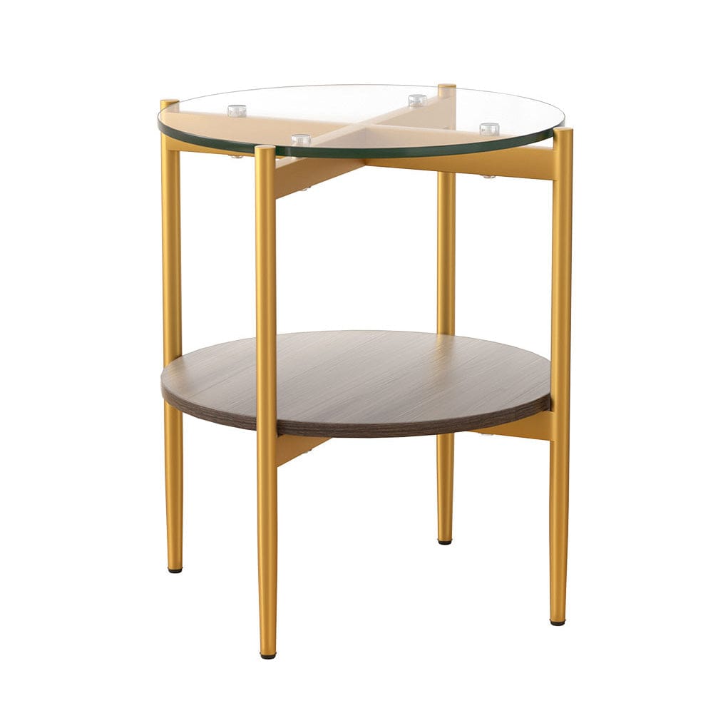 Artiss Coffee Table 45CM Round Tempered Glass Carol - SportZone.co.nz