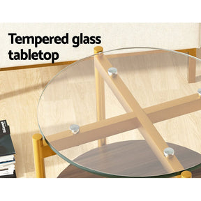 Artiss Coffee Table 45CM Round Tempered Glass Carol - SportZone.co.nz