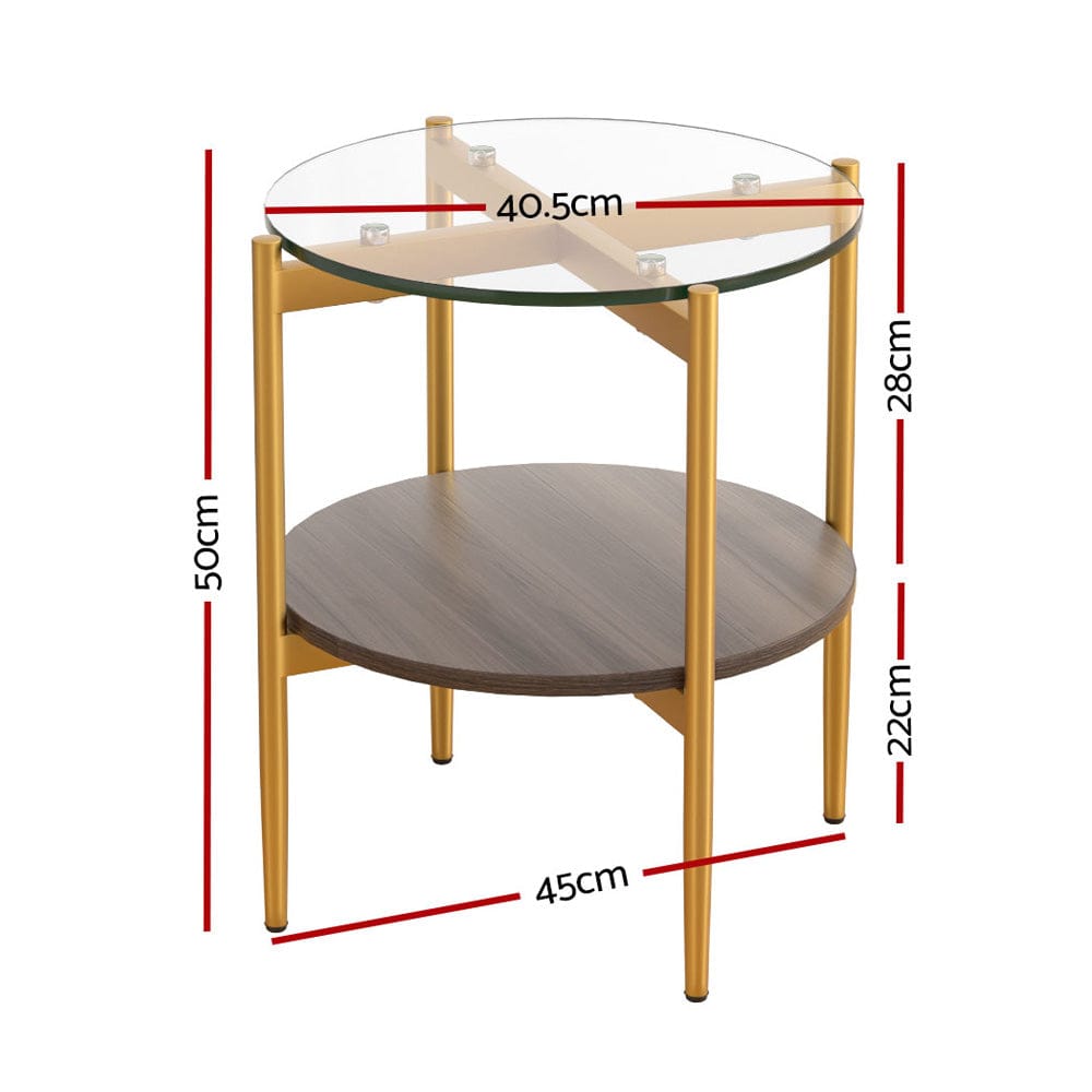 Artiss Coffee Table 45CM Round Tempered Glass Carol - SportZone.co.nz