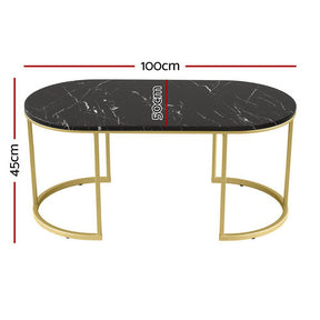 Artiss Coffee Table Marble Effect Black - SportZone.co.nz
