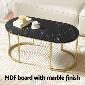 Artiss Coffee Table Marble Effect Black - SportZone.co.nz