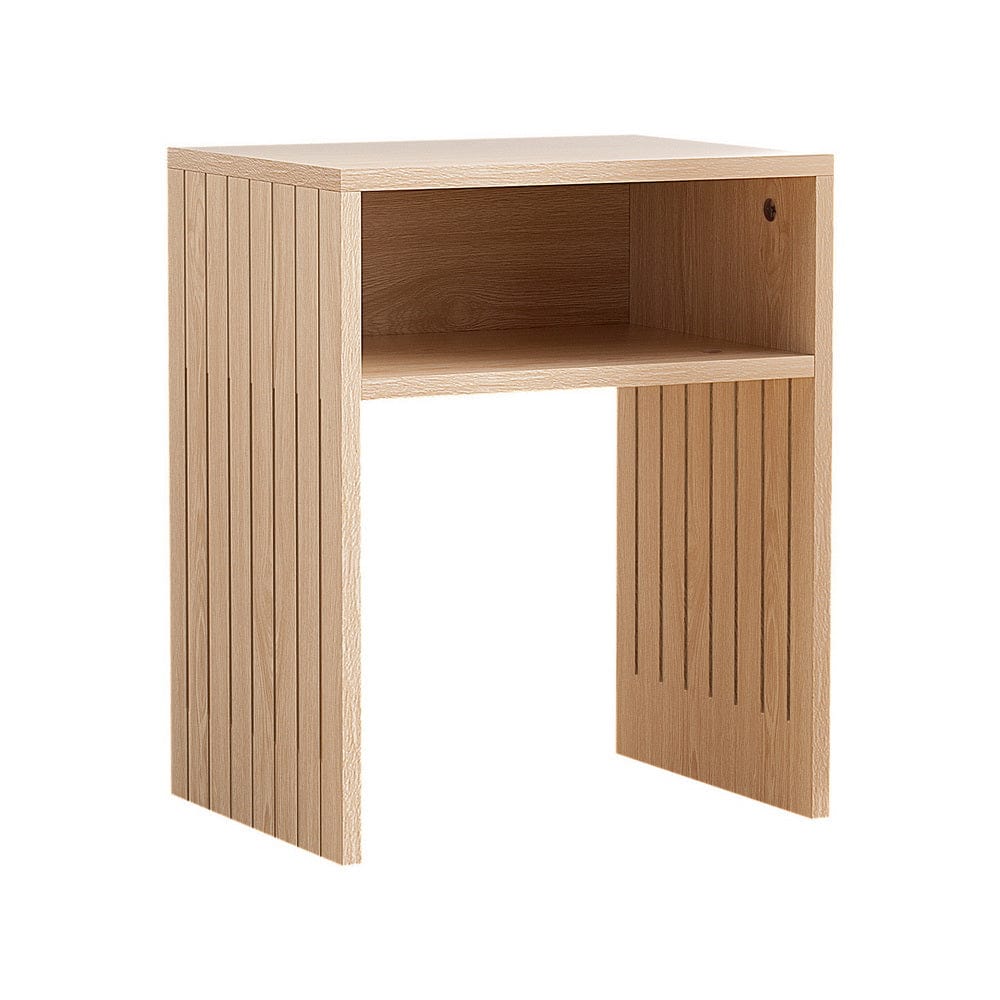 Artiss Coffee Table Storage Shelf Fluted Side Pine - SportZone.co.nz