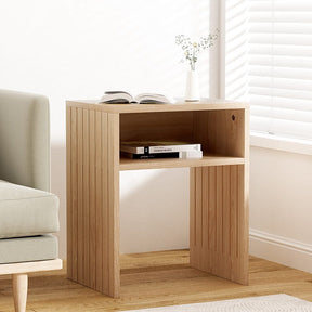 Artiss Coffee Table Storage Shelf Fluted Side Pine - SportZone.co.nz