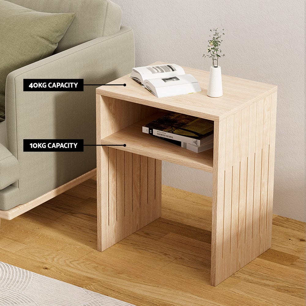 Artiss Coffee Table Storage Shelf Fluted Side Pine - SportZone.co.nz