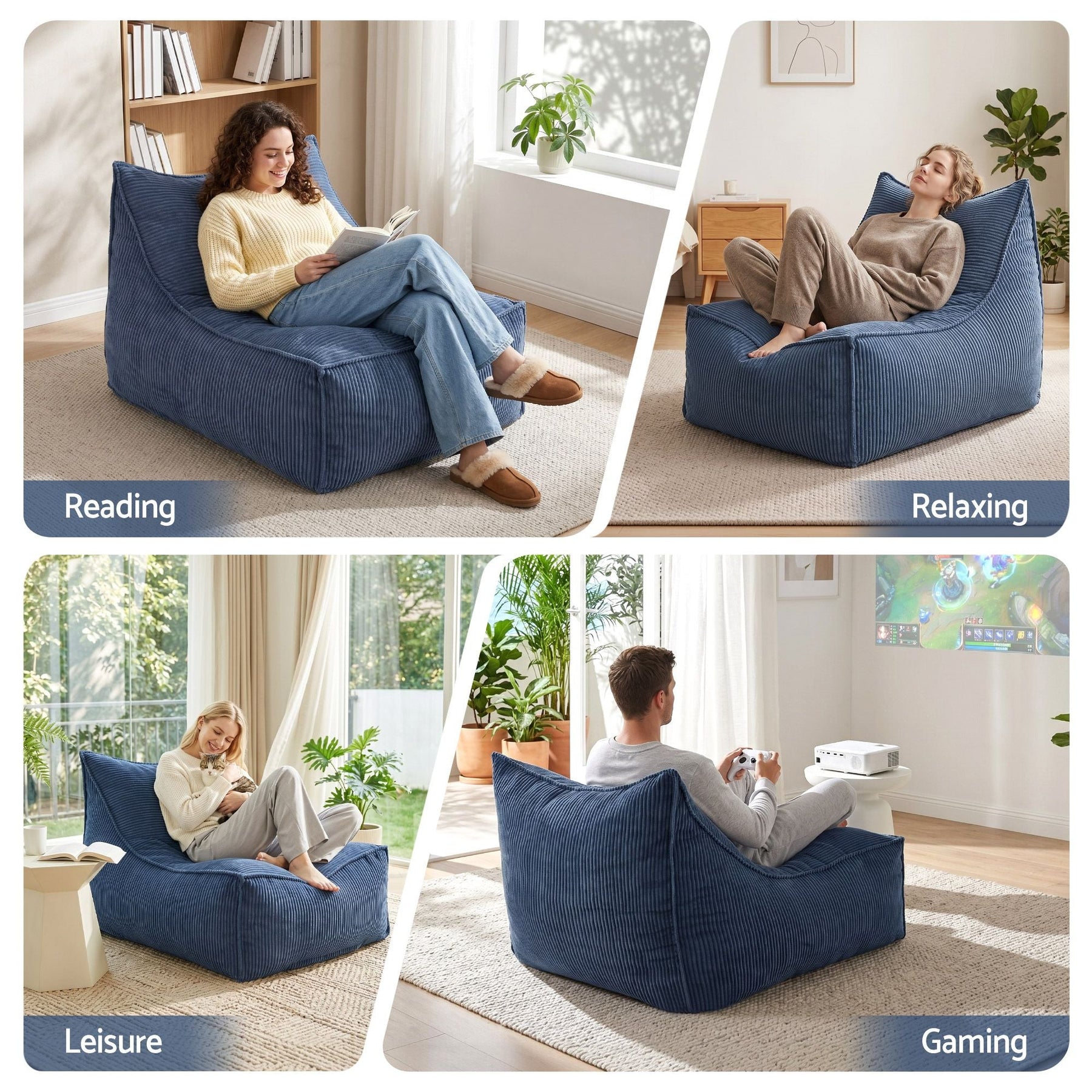 Artiss Corduroy Bean Bag Chair Cover Blue | Soft Washable Lazy Sofa Cover - SportZone.co.nz