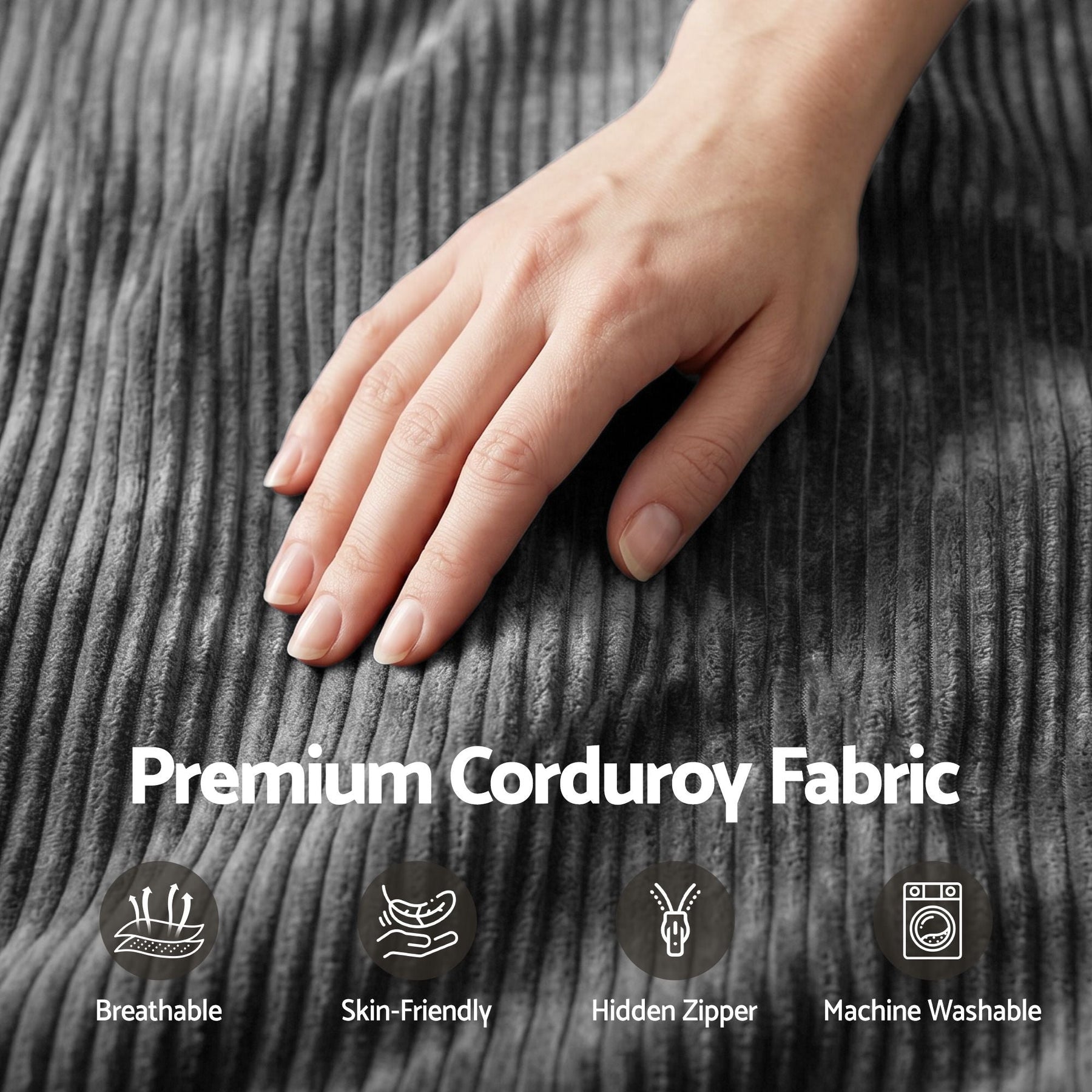 Artiss Corduroy Bean Bag Chair Cover Grey | Soft Washable Lazy Sofa Cover - SportZone.co.nz