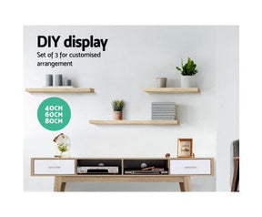 Artiss Floating Wall Shelf Set of 3 Oak - SportZone.co.nz