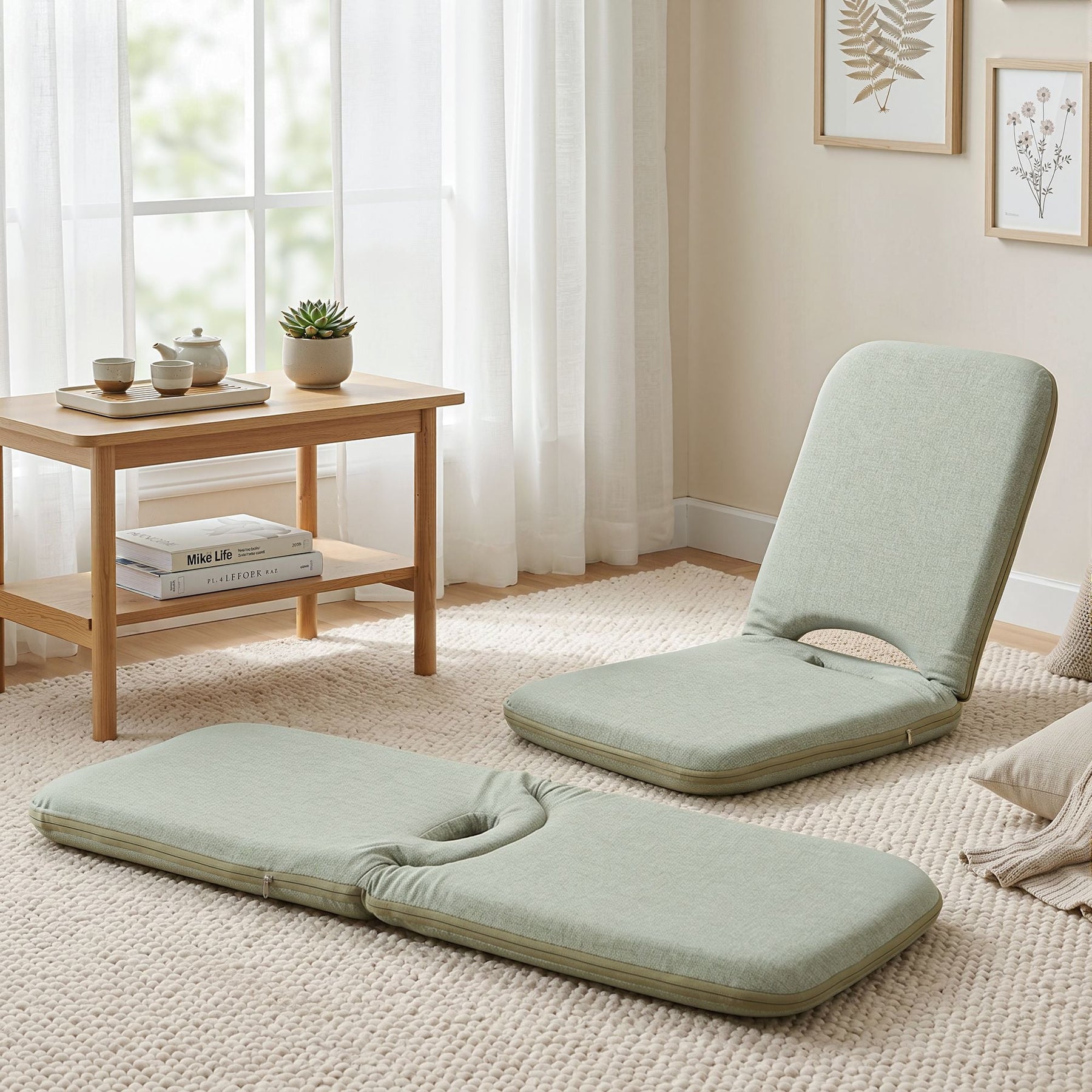 Artiss Floor Chair 5 Position Adjustable Green Lazy Sofa for Living Room Bedroom - SportZone.co.nz