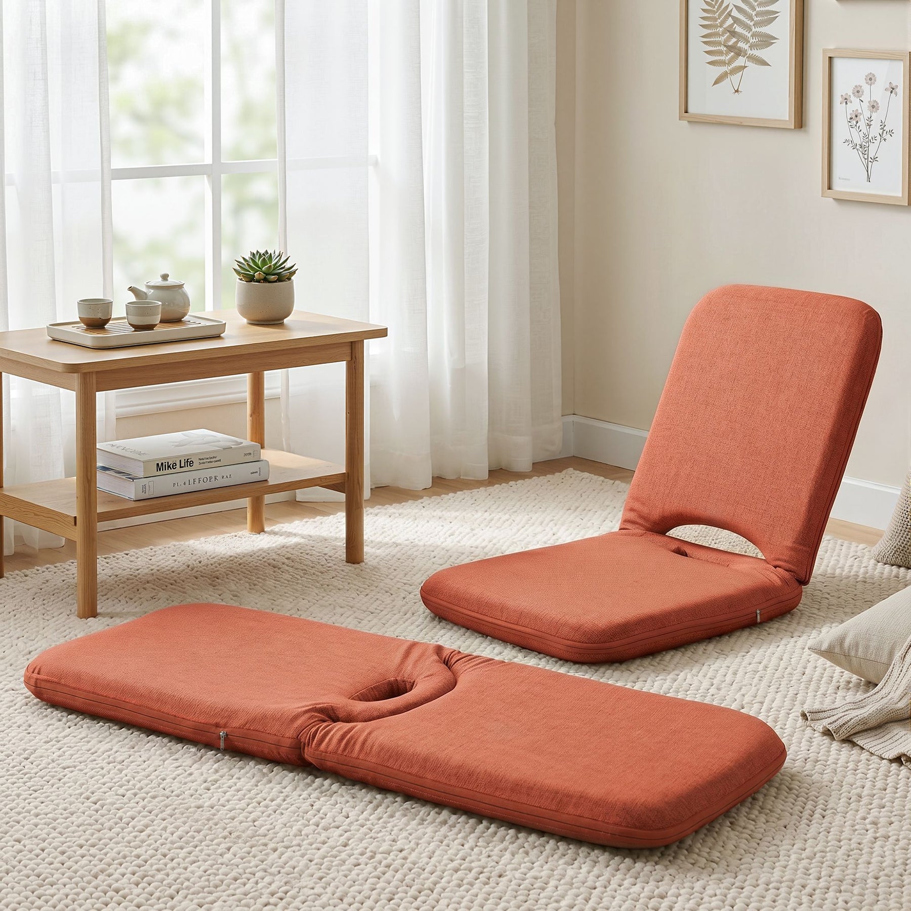 Artiss Floor Chair 5 Position Adjustable Orange Lazy Sofa for Living Room Bedroom - SportZone.co.nz