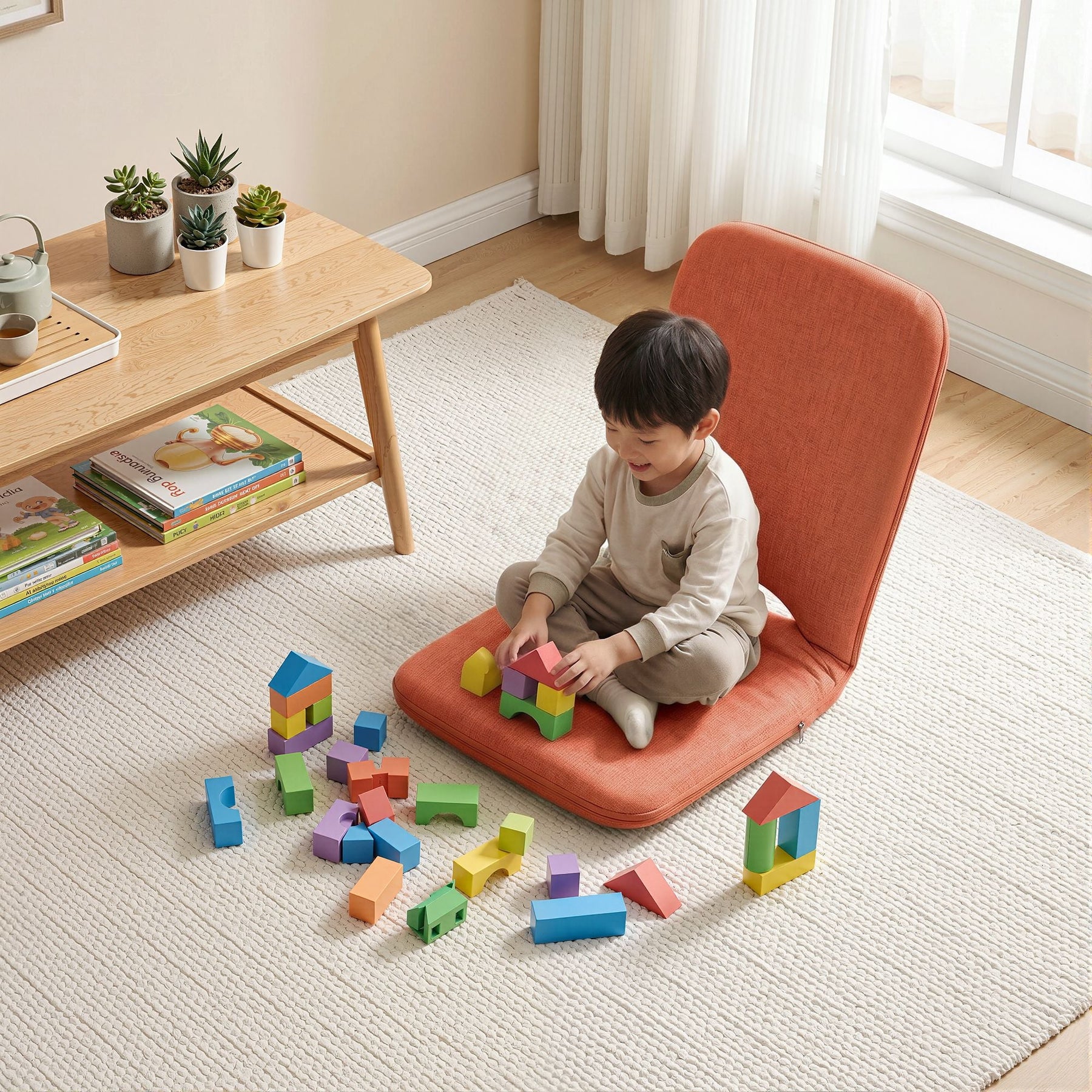 Artiss Floor Chair 5 Position Adjustable Orange Lazy Sofa for Living Room Bedroom - SportZone.co.nz