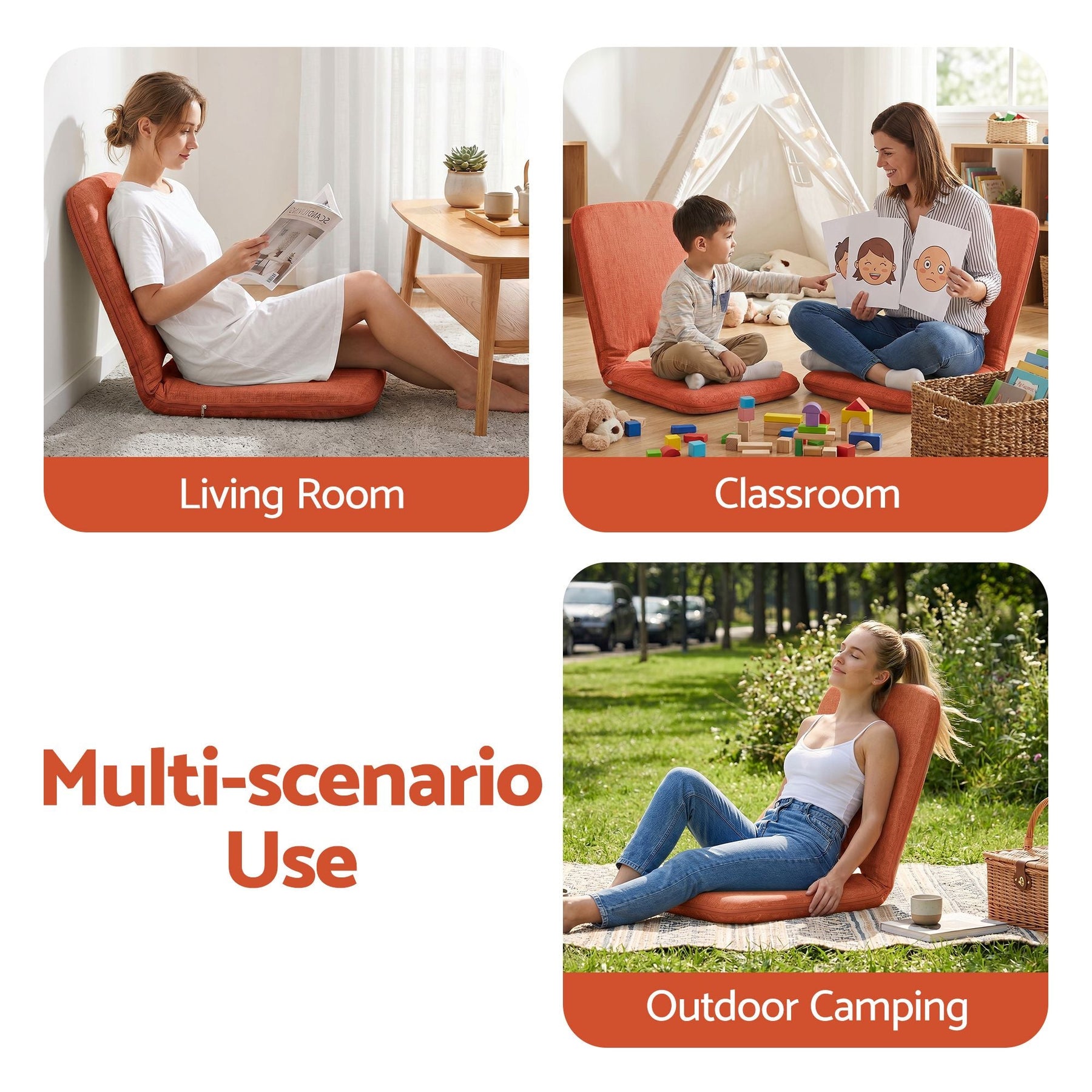 Artiss Floor Chair 5 Position Adjustable Orange Lazy Sofa for Living Room Bedroom - SportZone.co.nz