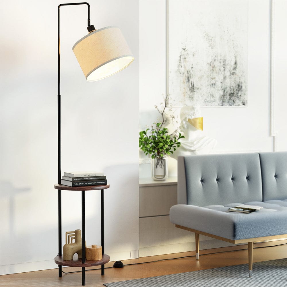 Artiss Floor Lamp 2 Tier Shelf Storage LED Light Stand Home Room Adjustable Head - SportZone.co.nz
