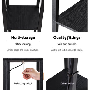 Artiss Floor Lamp 3 Tier Shelf Shelf Storage LED Light Stand Home Room Vintage Black - SportZone.co.nz