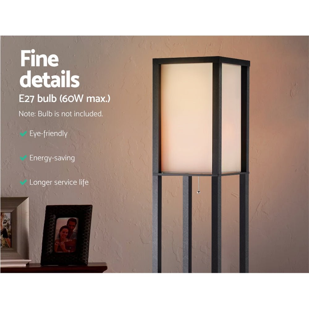 Artiss Floor Lamp 3 Tier Shelf Shelf Storage LED Light Stand Home Room Vintage Black - SportZone.co.nz