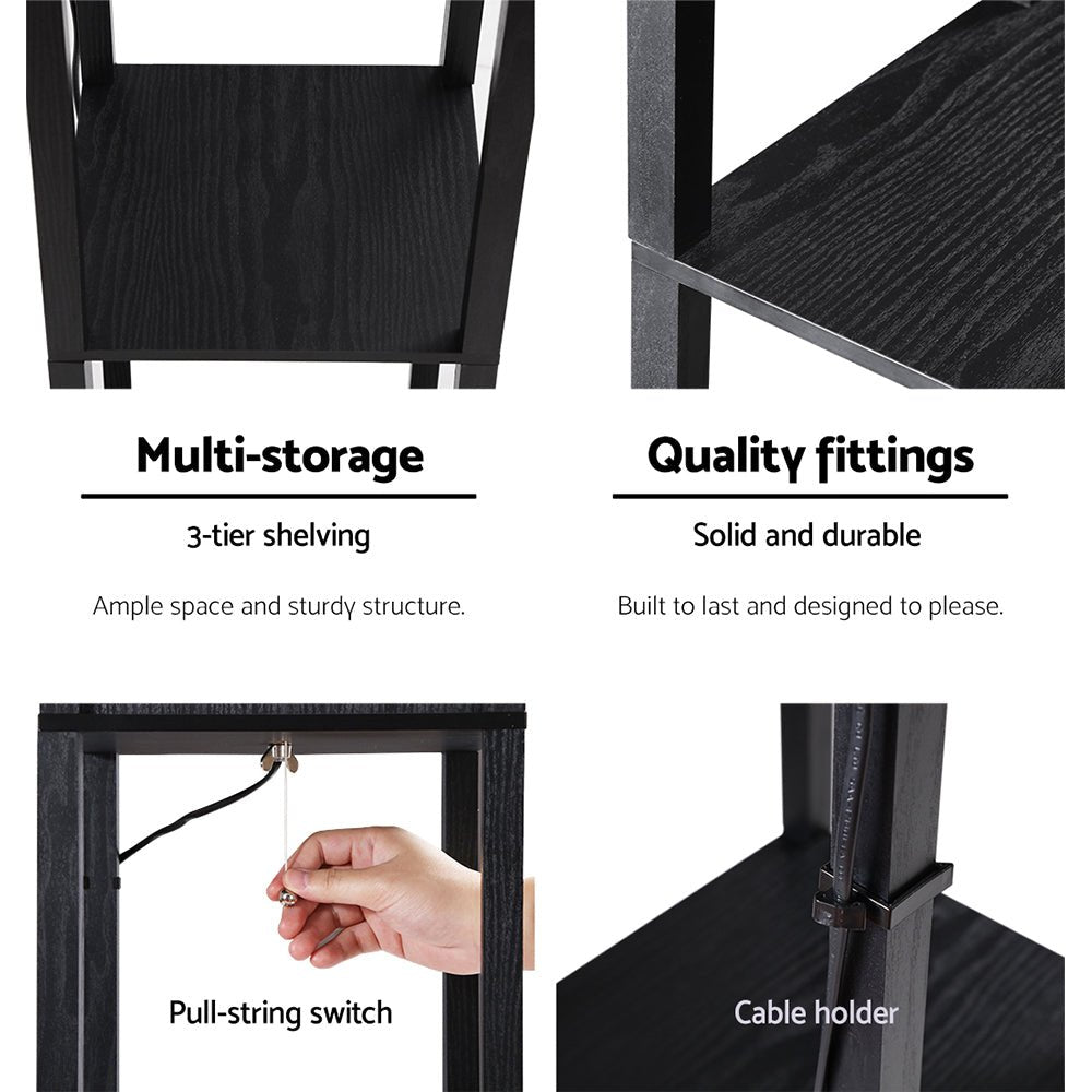 Artiss Floor Lamp 3 Tier Shelf Storage LED Light Stand Home Room Pattern Black - SportZone.co.nz