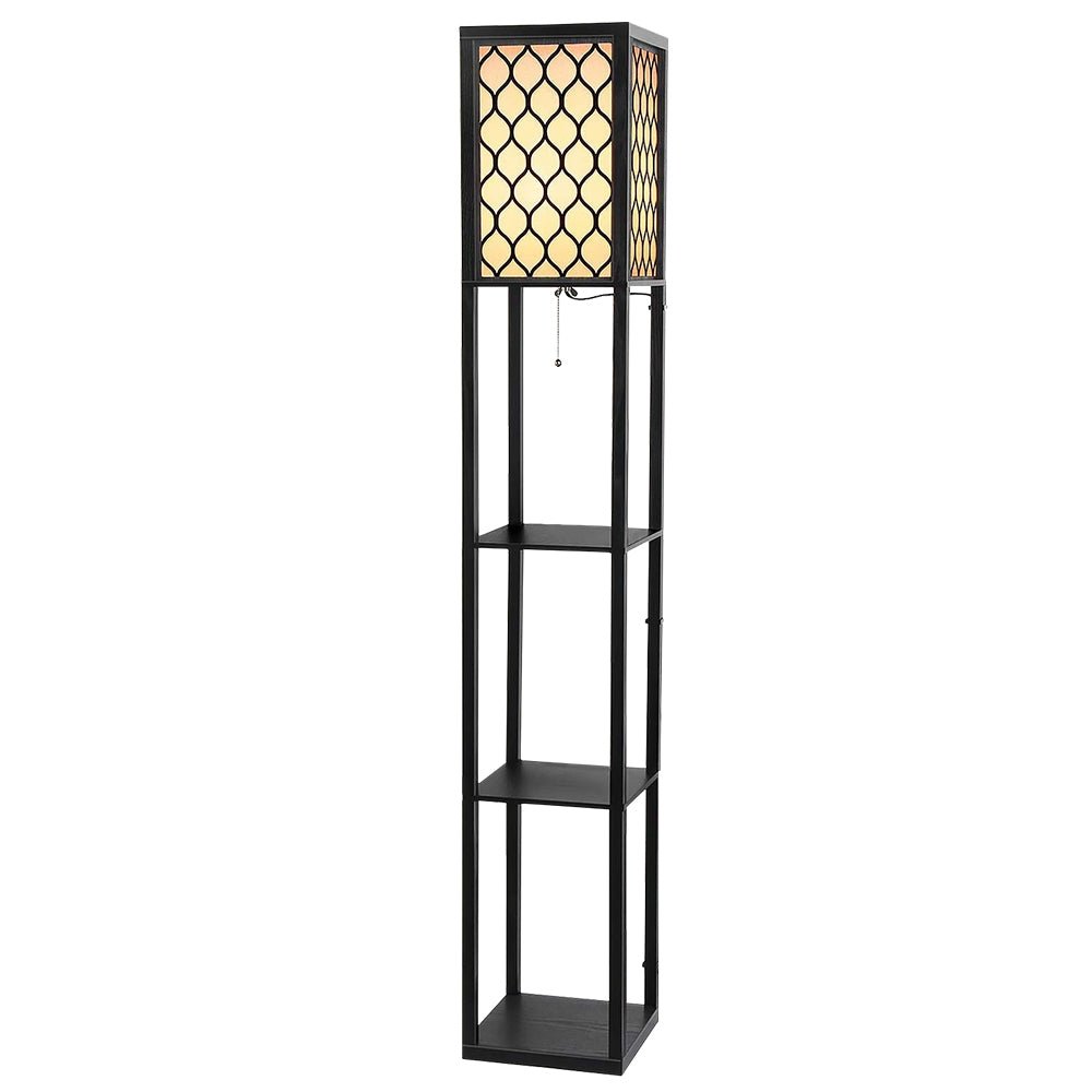 Artiss Floor Lamp 3 Tier Shelf Storage LED Light Stand Home Room Pattern Black - SportZone.co.nz