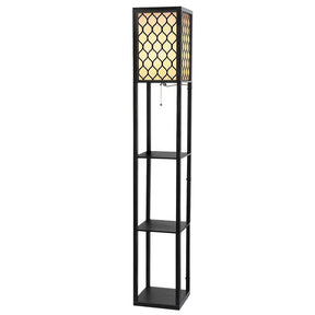 Artiss Floor Lamp 3 Tier Shelf Storage LED Light Stand Home Room Pattern Black - SportZone.co.nz