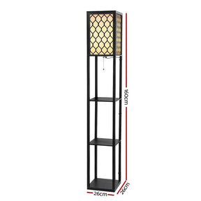 Artiss Floor Lamp 3 Tier Shelf Storage LED Light Stand Home Room Pattern Black - SportZone.co.nz