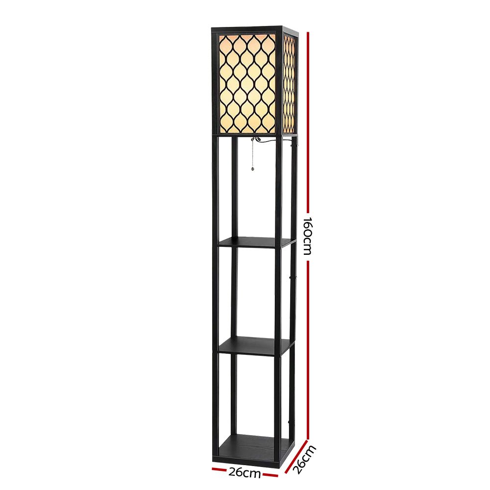 Artiss Floor Lamp 3 Tier Shelf Storage LED Light Stand Home Room Pattern Black - SportZone.co.nz